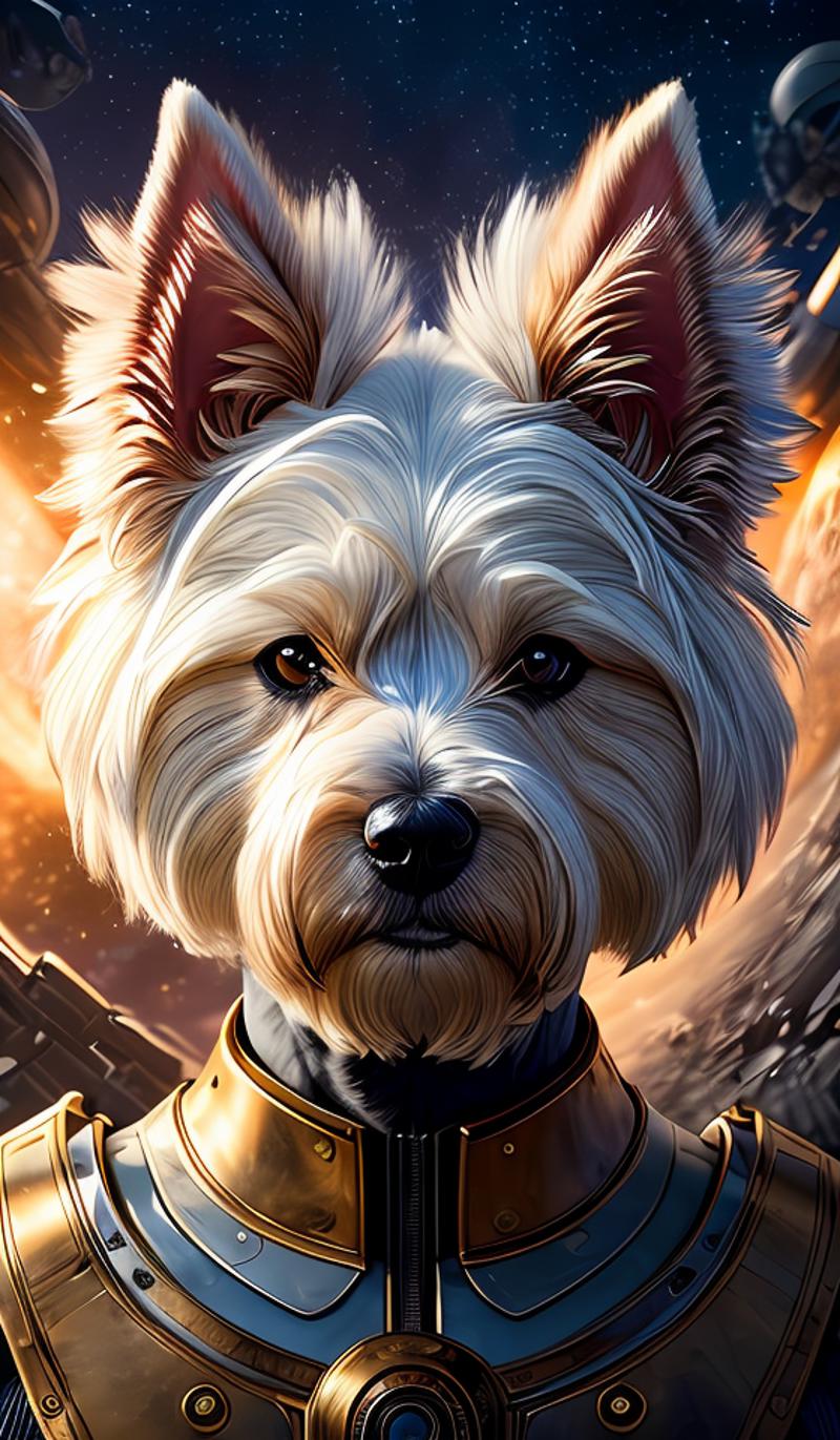 09317-3249083791-a west highland white terrier sitting politely, facing the camera, wearing futuristic, golden armor, and a cannon mounted on his.png